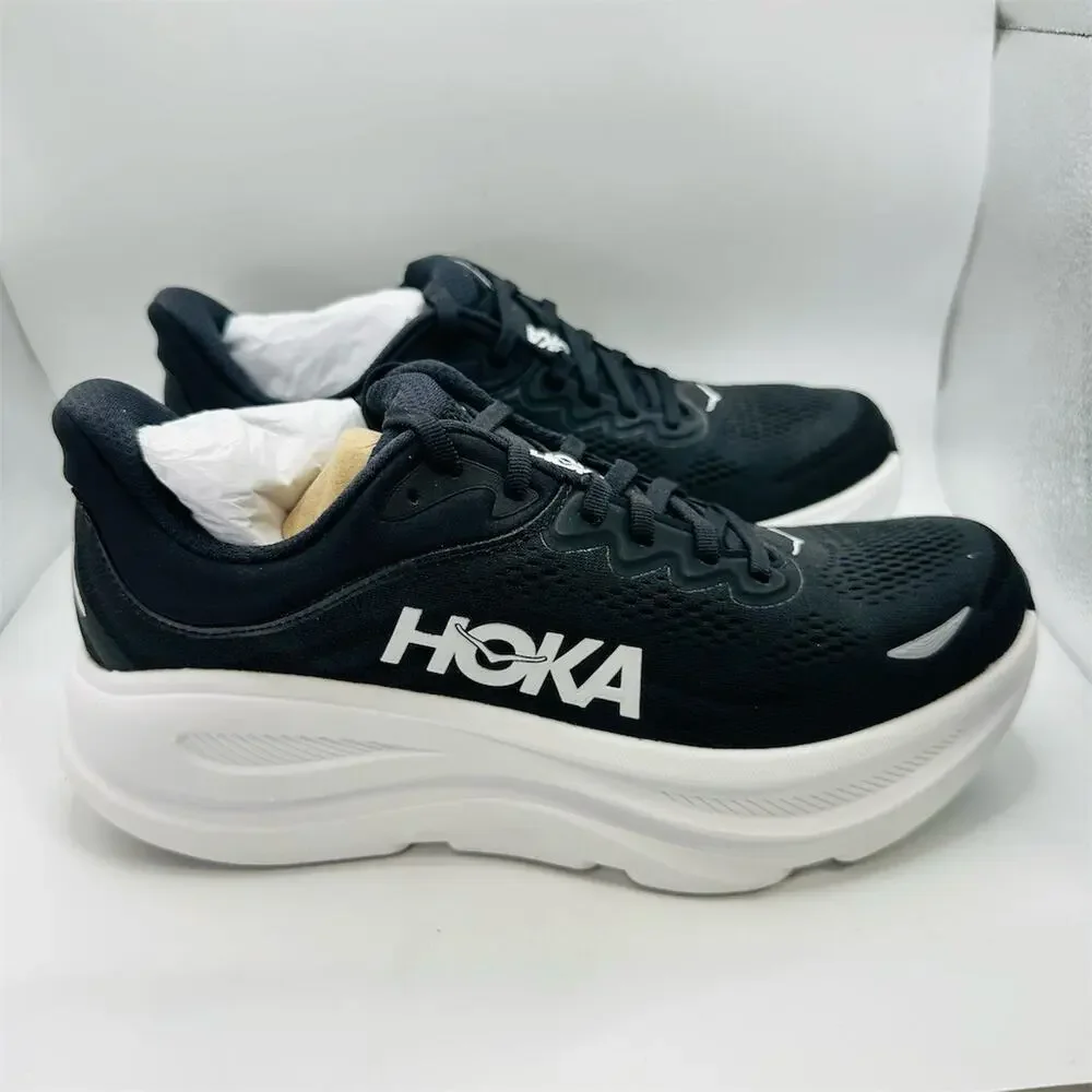 HOKA Bondi 9 Women's Running Shoes Black/White Max Cushion Size 9 Sneakers